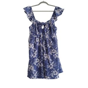 NEW American Eagle Women Large Blue Floral Hawaiian Mini Dress Vacation Tropical